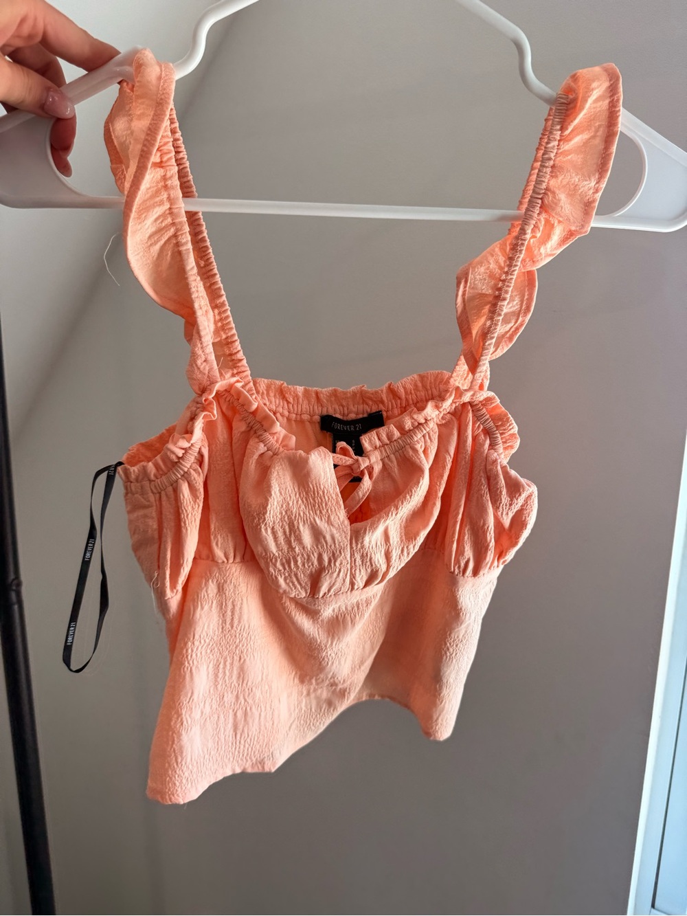 Forever 21 Peach Ruffle Strap Cropped Cami